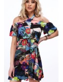 Rochie florala legata la gat, neagra MP60447 - Magazin online - Boutique